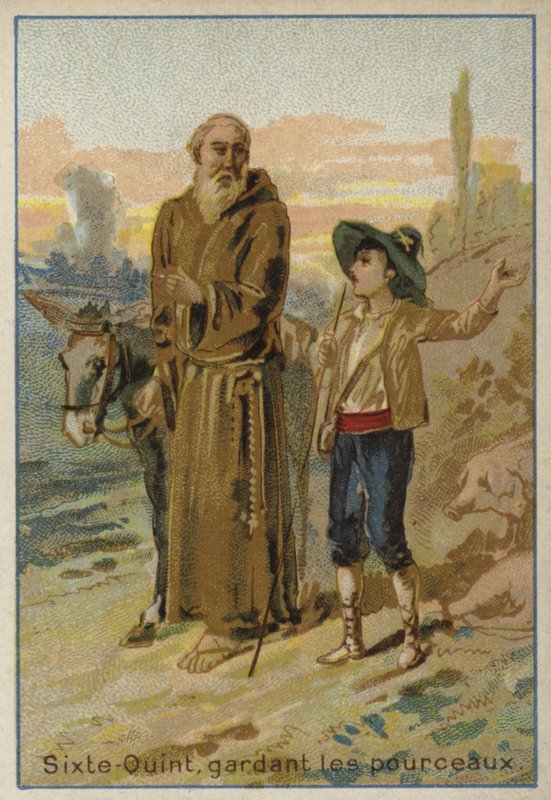 Pave Sixtus V som barn passede en flok grise af French School