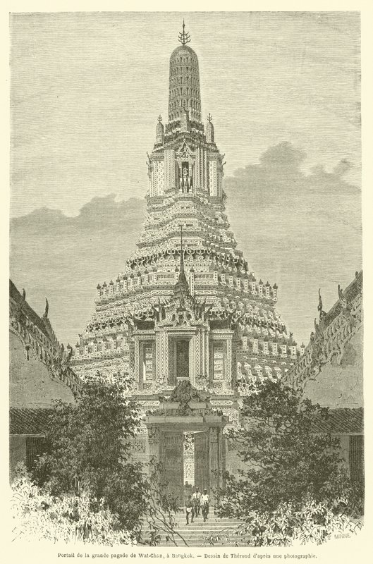 Portal til den store pagode i Wat-Chan, i Bangkok (gravering) af French School