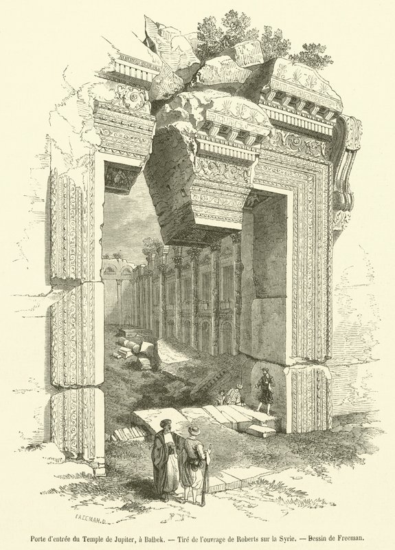 Indgangsport til Jupiters tempel, ved Baalbek (gravering) af French School
