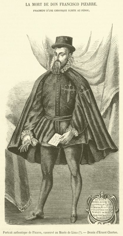 Autentisk portræt af Pizarro, bevaret i Museet i Lima af French School