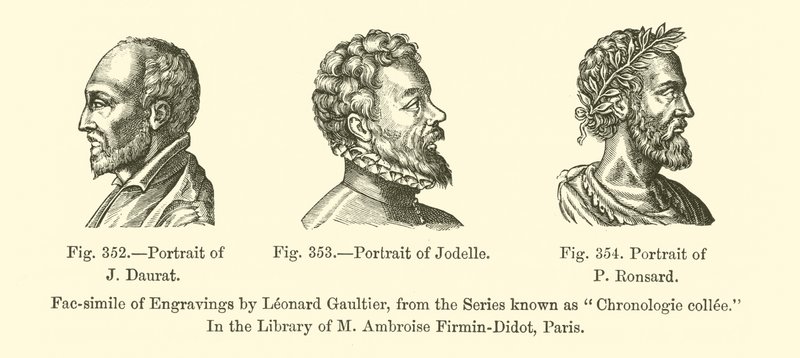 Portræt af J. Daurat, Portræt af Jodelle, Portræt af P. Ronsard (gravering) af French School