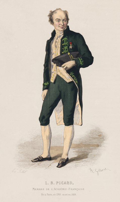 Portræt af Louis Benoit Picard, fransk dramatiker (farvet gravering) af French School