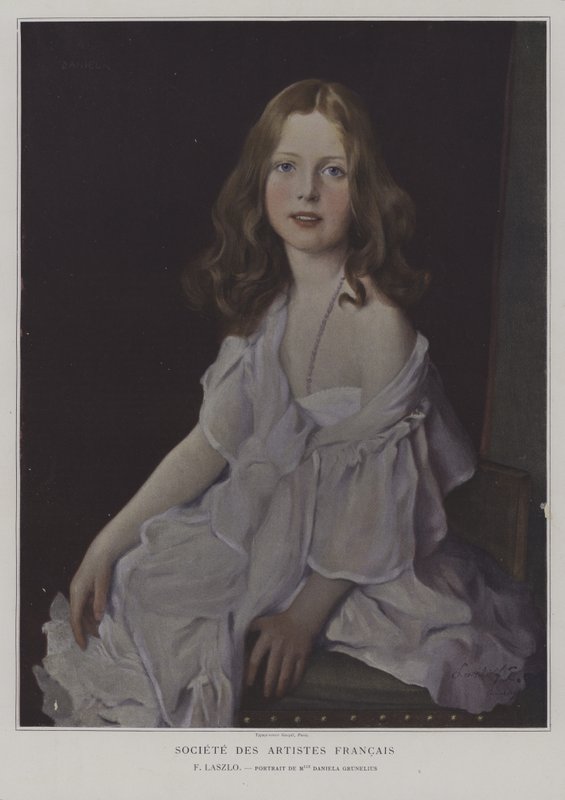 Portræt af Mademoiselle Daniela Grunelius (farve litho) af French School