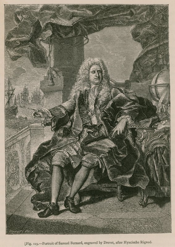 Portræt af Samuel Bernard, graveret af Drevet, efter Hyacinthe Rigaud af French School