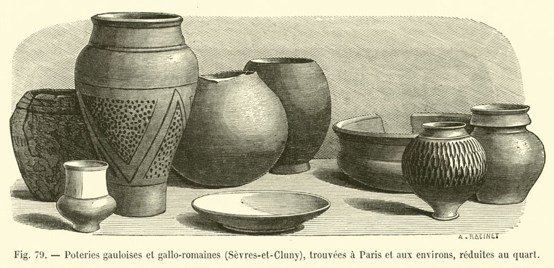 Gallisk og gallo-romersk keramik, Sevres-et-Cluny, fundet i og omkring Paris, reduceret til en fjerdedel af French School