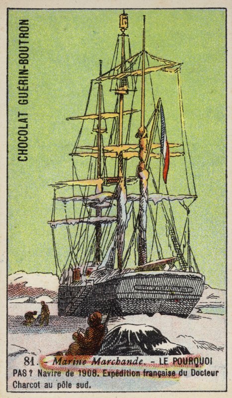 Pourquoi Pas, skib brugt på Jean-Baptiste Charcots franske sydpolsekspedition 1908-1910 (chromolitho) af French School