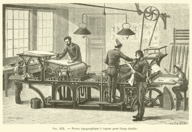 Damptypografisk presse til dobbelttryk (gravering) af French School