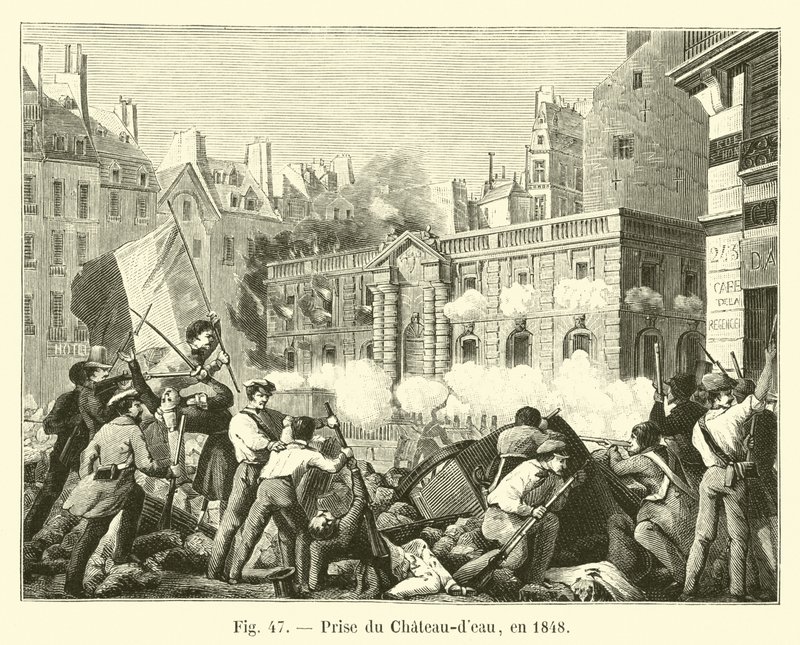 Tilfangetagelse af Chateau-deau i 1848 af French School