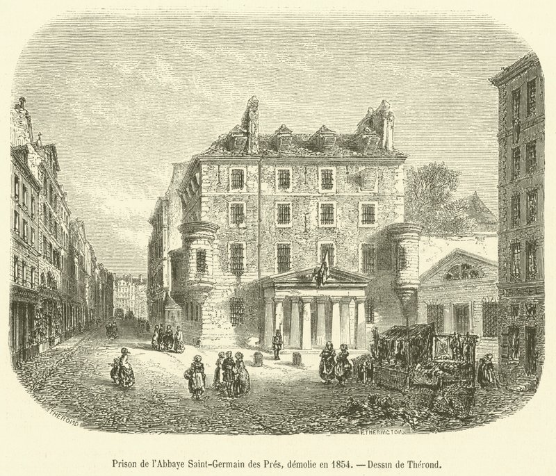 Fængsel i Saint-Germain des Pres Abbey, revet ned i 1854 (gravering) af French School