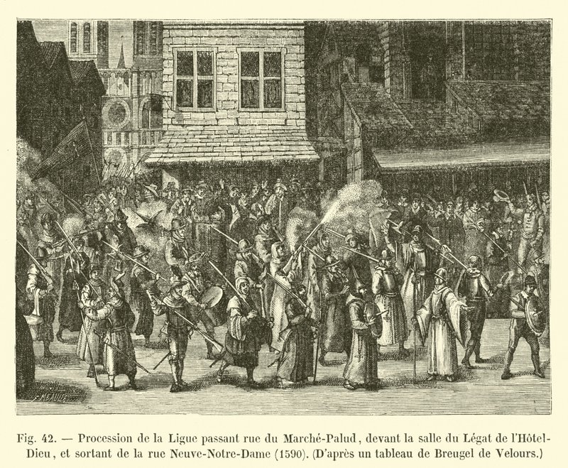 Ligaens procession passerer rue du Marche-Palud foran Salle du Legat de l