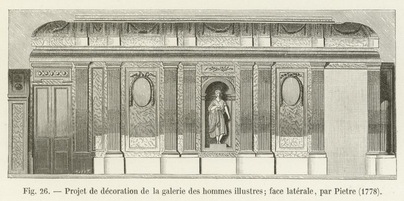 Udsmykningsprojekt til galleriet af berømte mænd; sideansigt, af Pietre, 1778 af French School