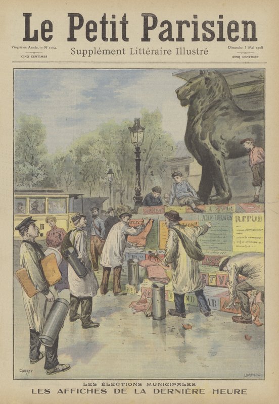 Opsætning af plakater til det franske kommunalvalg (farve litho) af French School