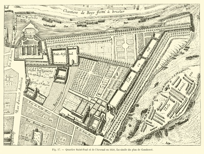 Saint-Paul og Arsenal-distriktet i 1650, faksimile af Gomboust-planen af French School