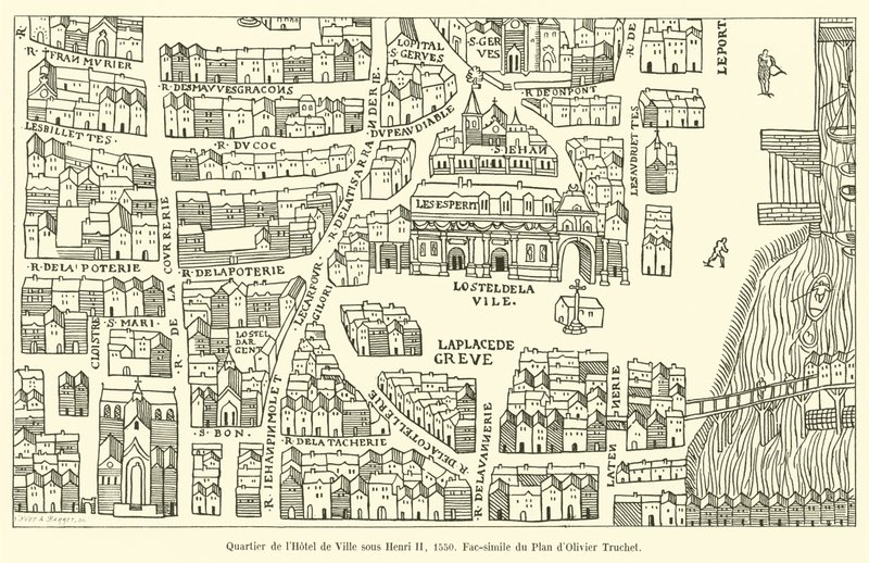 District of Hôtel de Ville under Henri II, 1550, Faksimile af Planen af ​​Olivier Truchet af French School