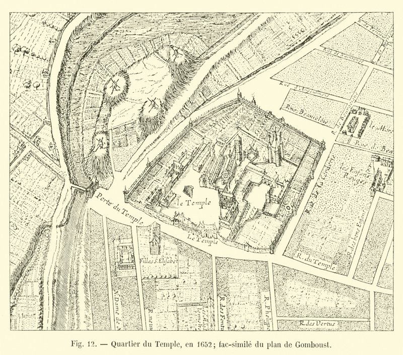 Tempelkvarteret, i 1652; faksimile af kortet over Gomboust af French School