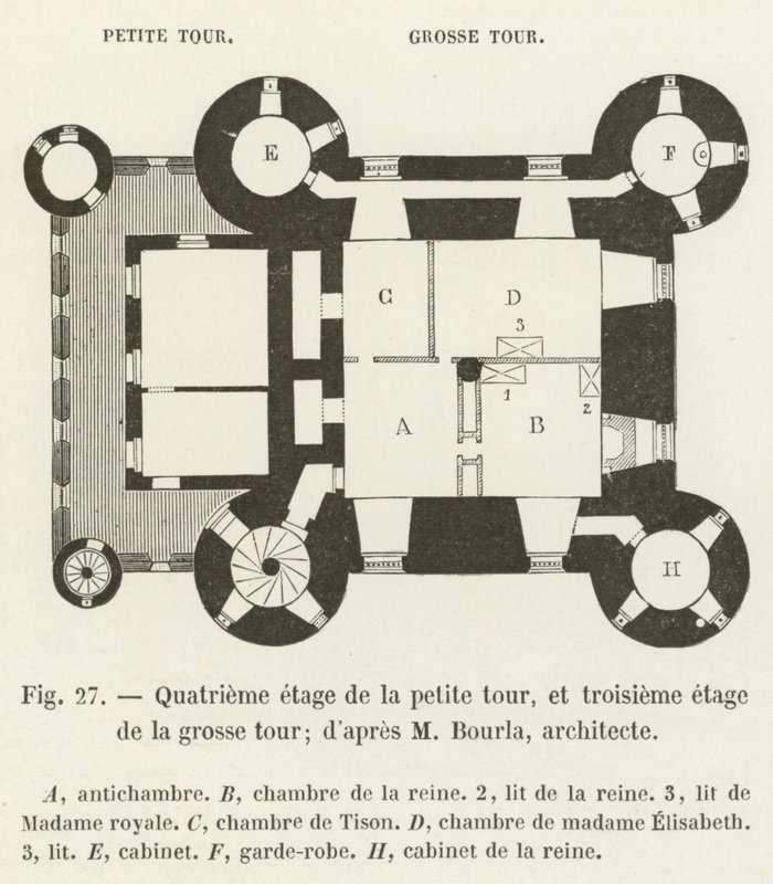 Fjerde sal i det lille tårn og tredje sal i det store tårn; ifølge M Bourla, arkitekt af French School