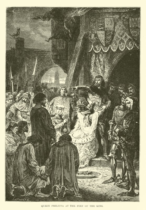 Dronning Philippa ved Kongens fødder af French School