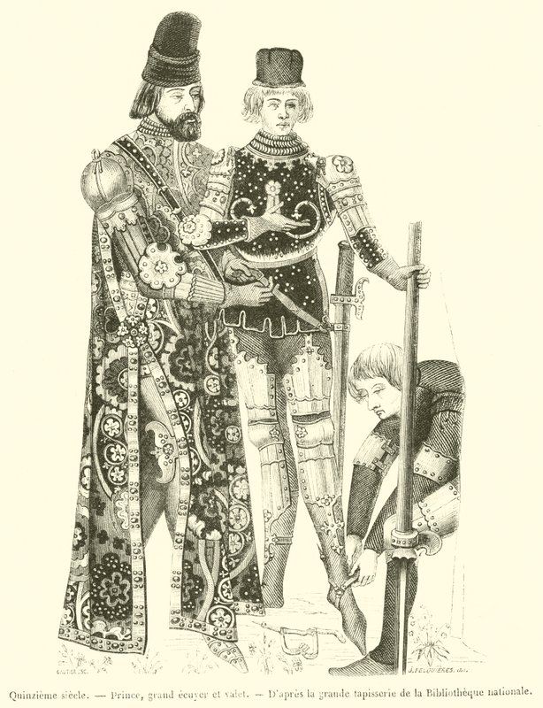 Fifteenth Century, Prince, Grand Esquire og Valet (gravering) af French School