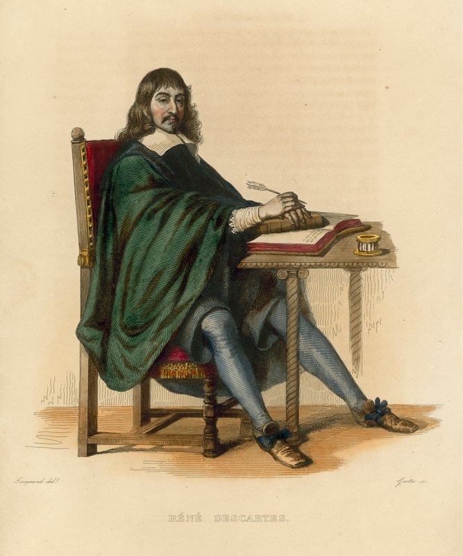 Rene Descartes (farvet gravering) af French School