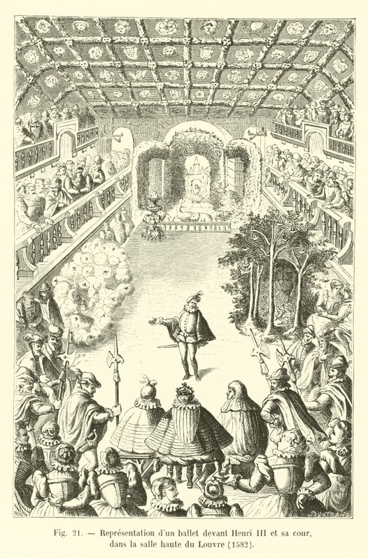 Opførelse af en ballet for Henri III og hans hof, i Louvres øverste rum, 1582 af French School