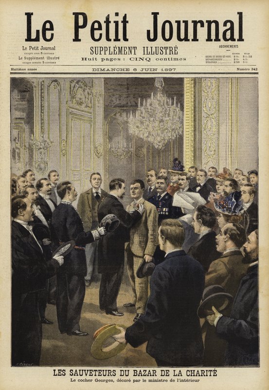 Redningsfolk fra branden ved Bazar de la Charite, Paris, 1897 af French School