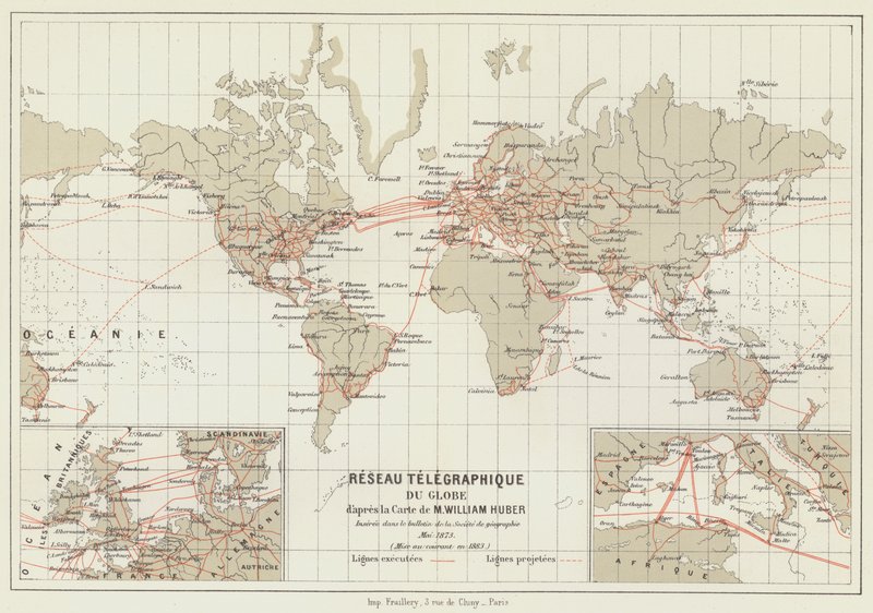 Globe Telegraph Network (farve litho) af French School