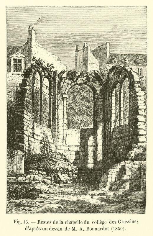 Rester af kapellet i College des Grassins; efter en tegning af MA Bonnardot, 1850 af French School