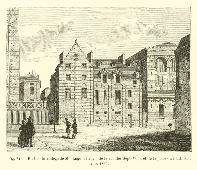 Rester af Montaigu-kollegiet på hjørnet af rue des Sept-Voies og place du Pantheon, omkring 1850 af French School