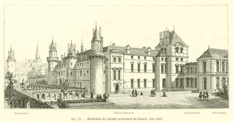 Rekonstruktion af Louvres nordvestlige facader, omkring 1610 af French School