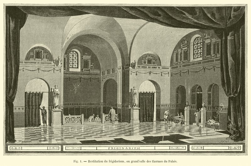 Restitution af frigidarium eller den store sal i paladsets termiske bade af French School