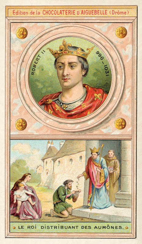 Robert II af Frankrig uddeler almisse (chromolitho) af French School