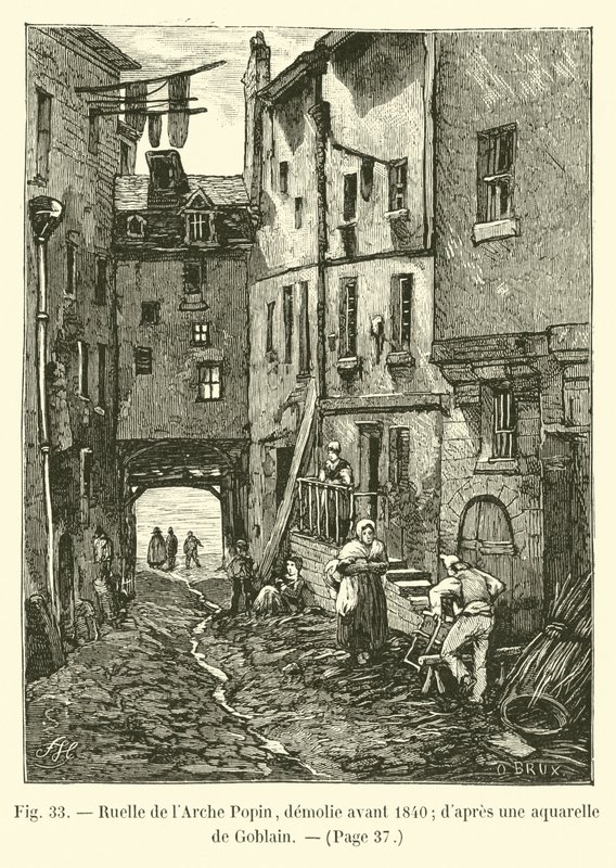 Ruelle de lArche Popin, nedrevet før 1840; efter en akvarel af Goblain af French School