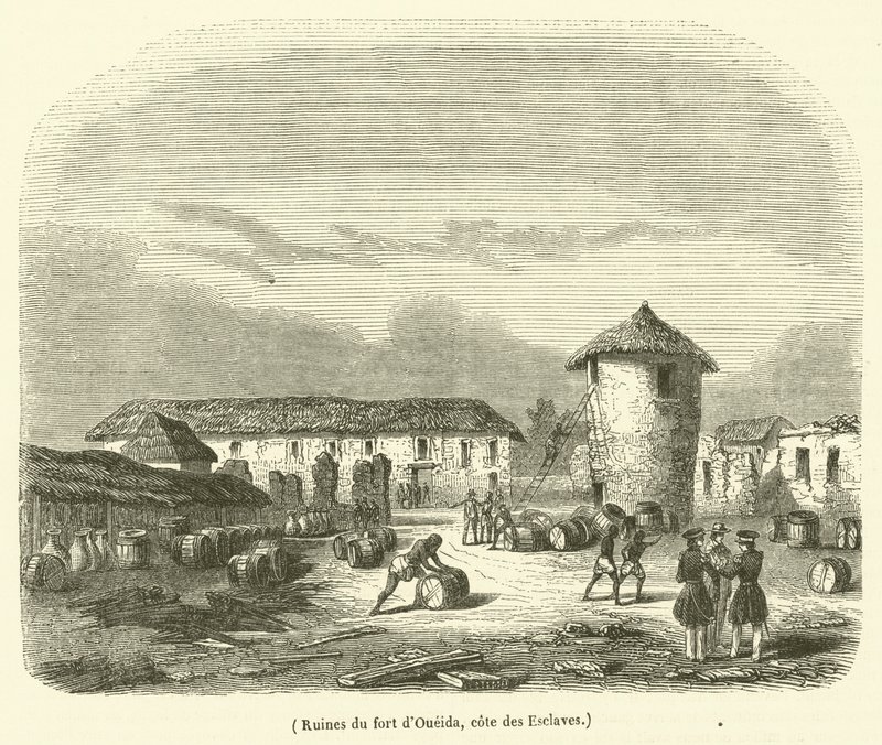 Ruinerne af Oueida-fortet, cote des Esclaves (kobberstik) af French School