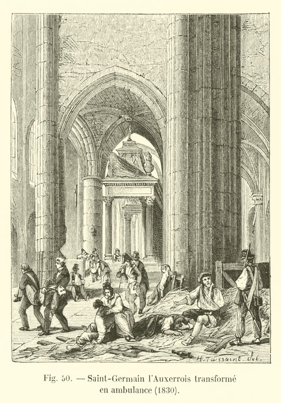 Saint-Germain lAuxerrois omdannet til en ambulance, 1830 af French School