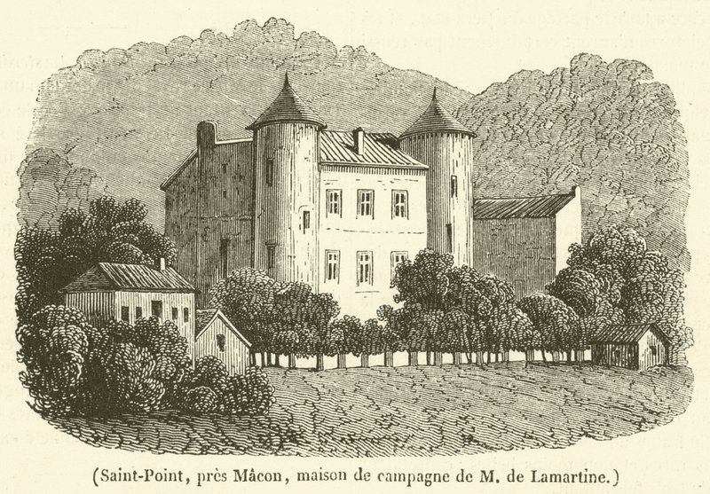 Saint-Point, nær Macon, Madame de Lamartines landsted (gravering) af French School
