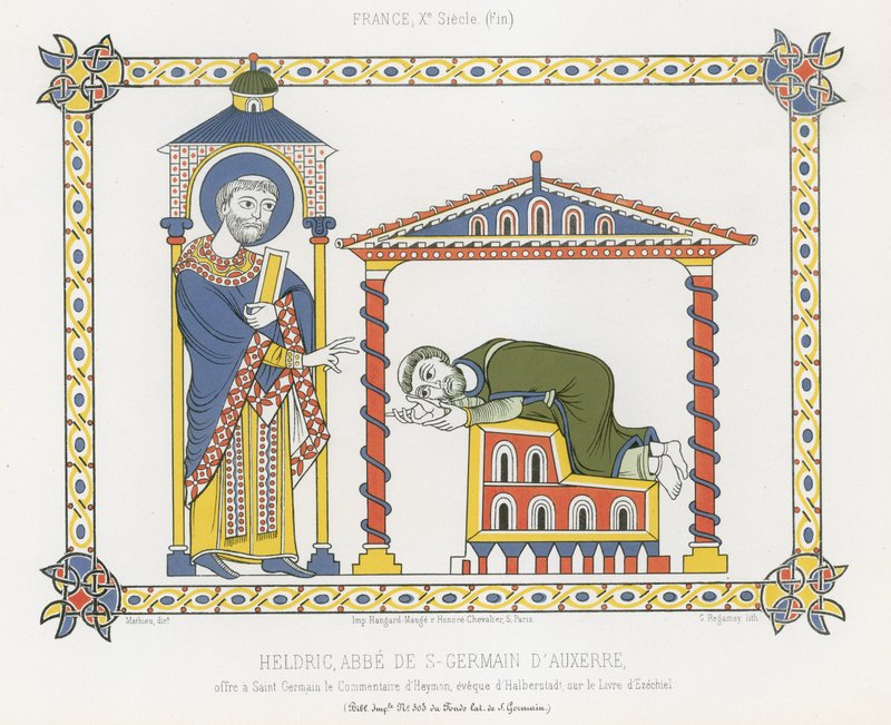 Saint Germain og Heldric ved klosteret Saint-Germain dAuxerre af French School