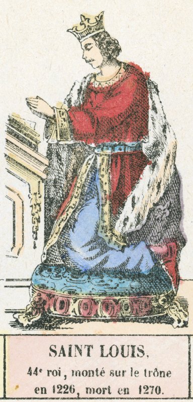 Saint Louis, 44. konge, besteg tronen i 1226, døde i 1270 (farvet indgravering) af French School
