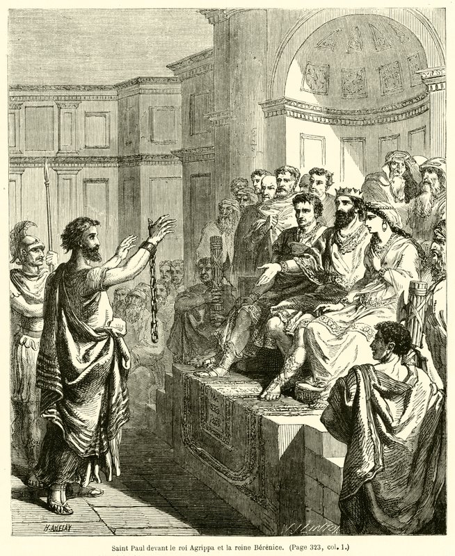 Sankt Paul før kong Agrippa og dronning Berenice (gravering) af French School