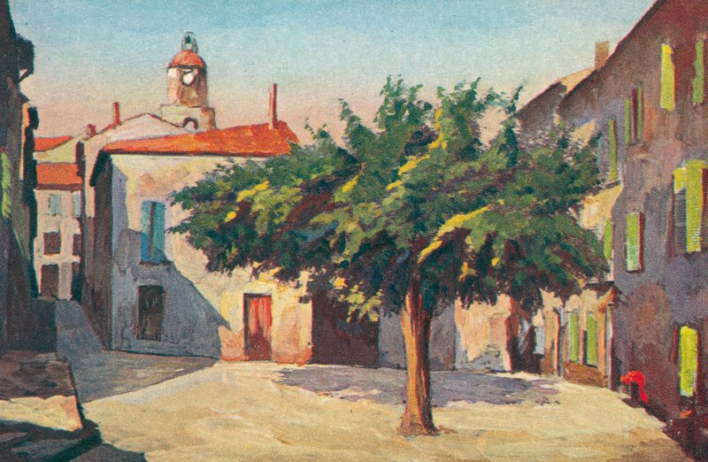 Saint Tropez: Malerisk hjørne (farvelitografi) af French School