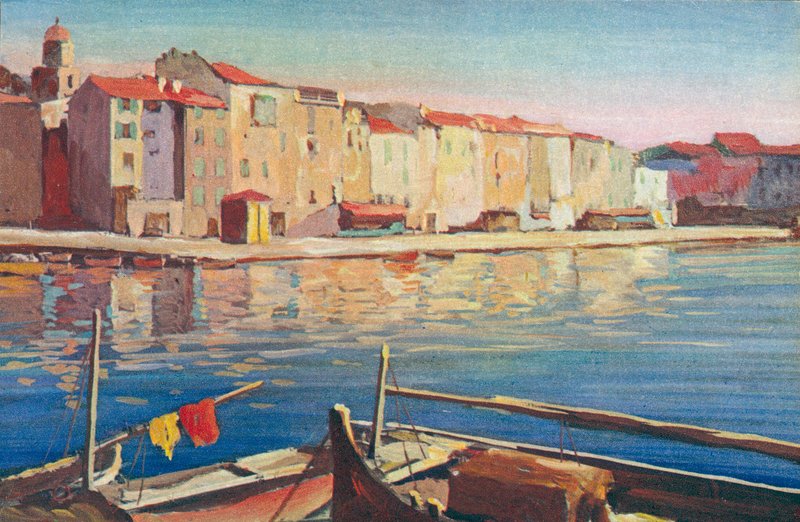 Saint Tropez: Udsigt over Quai Suffren (farvelitografi) af French School