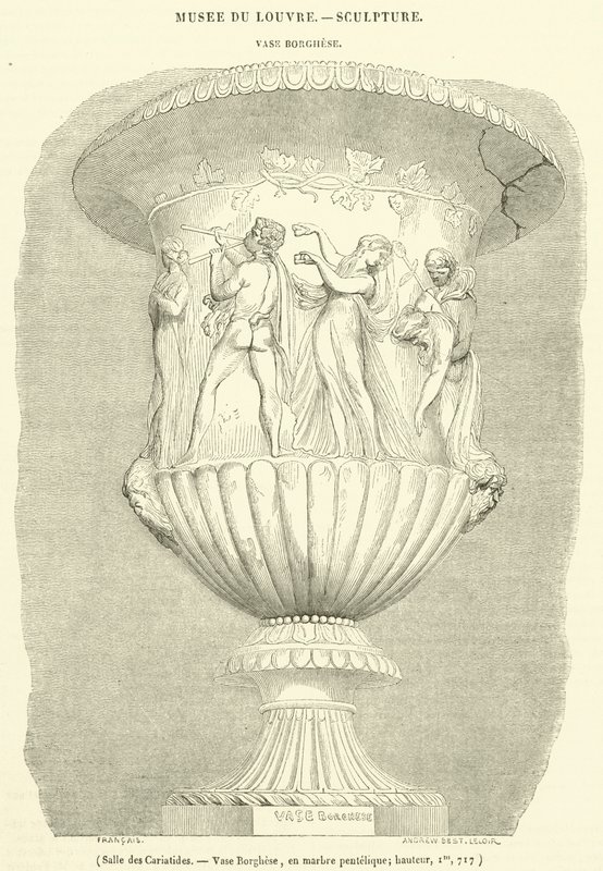 Karyatidernes Hall, Borghese Vase, i Pentelic marmor, højde, Im, 717 (gravering) af French School