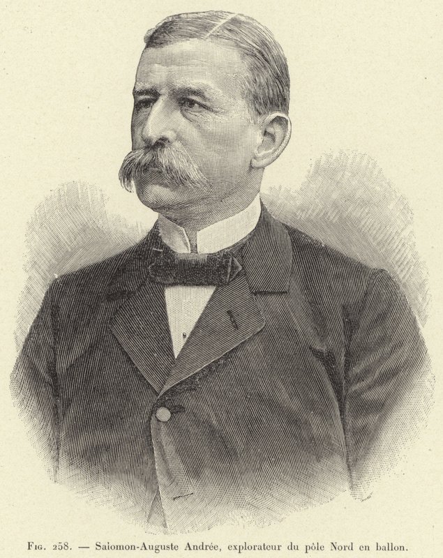 Salomon-August Andree, opdagelsesrejsende af Nordpolen i en ballon (gravering) af French School