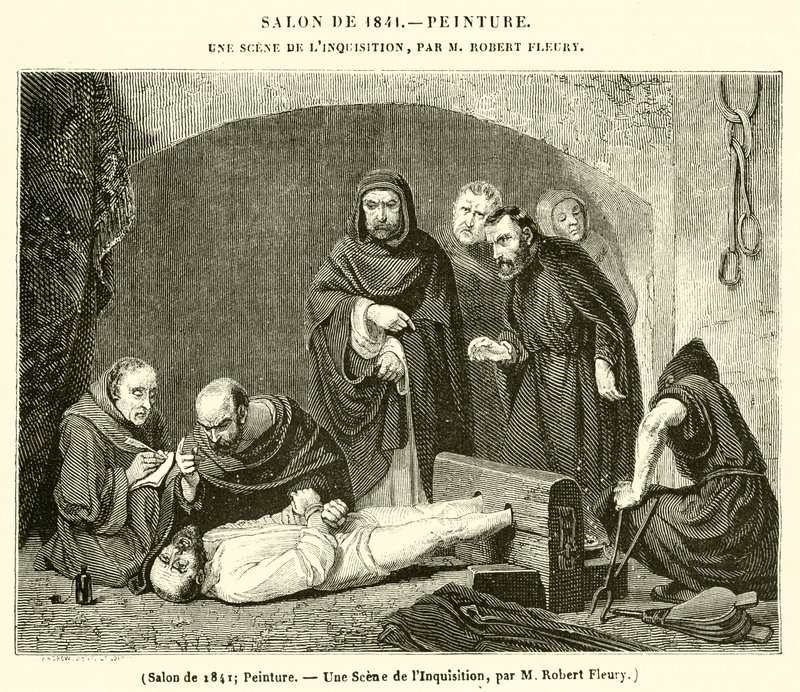 Salon fra 1841, maleri, en scene fra inkvisitionen (gravering) af French School