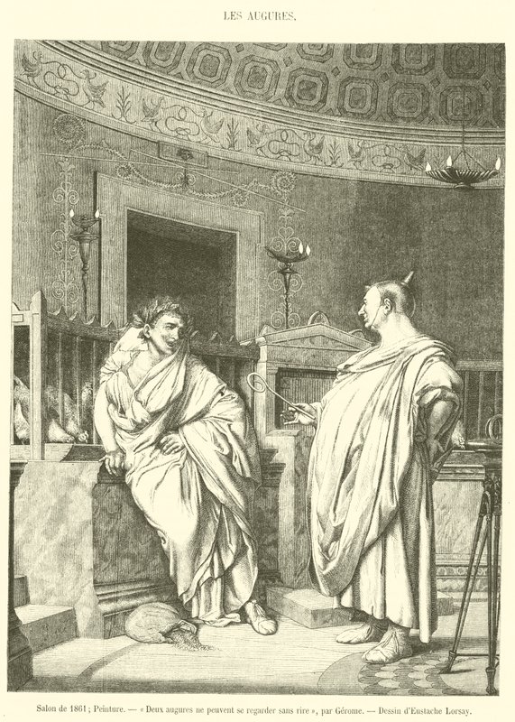 Salon fra 1861, Maleri, To augurer kan ikke se på hinanden uden at grine (gravering) af French School