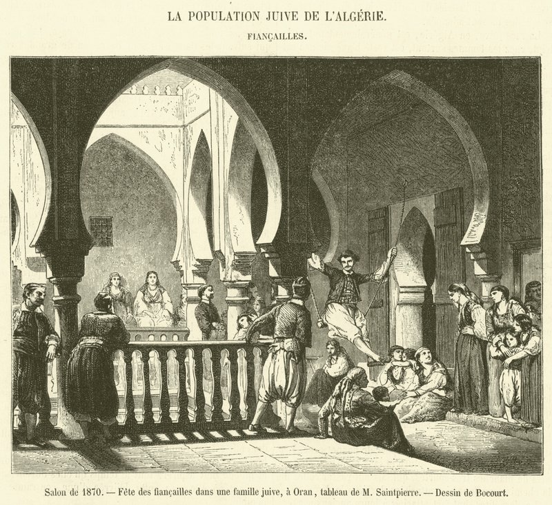 Salon fra 1870, Forlovelsesfest i en jødisk familie, i Oran (gravering) af French School
