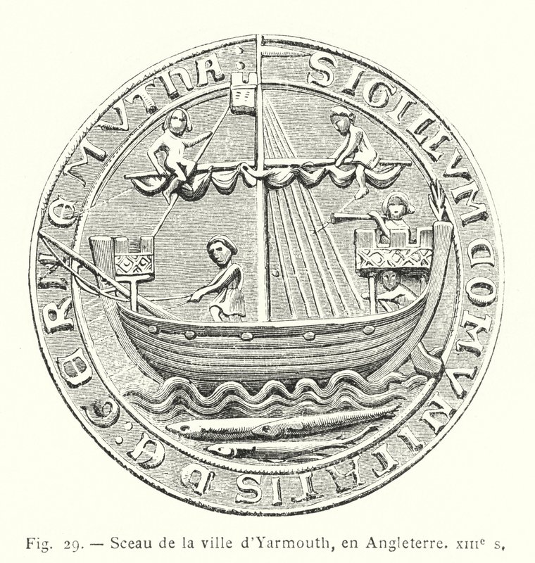 Segl fra byen Yarmouth, England, 1200-tallet (gravering) af French School
