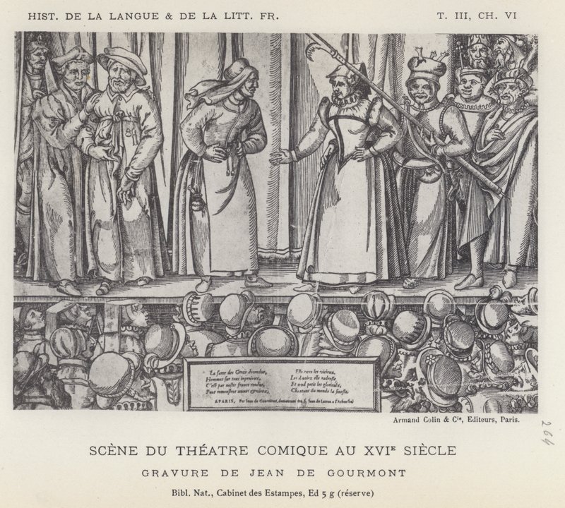 Scene fra det komiske teater i det sekstende århundrede (litho) af French School