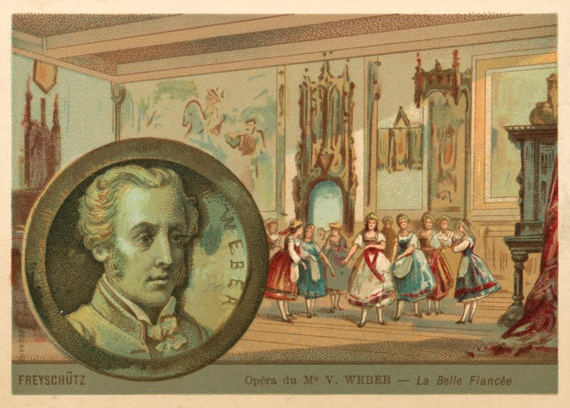 Scene fra Carl Maria von Webers opera Der Freischutz (chromolitho) af French School