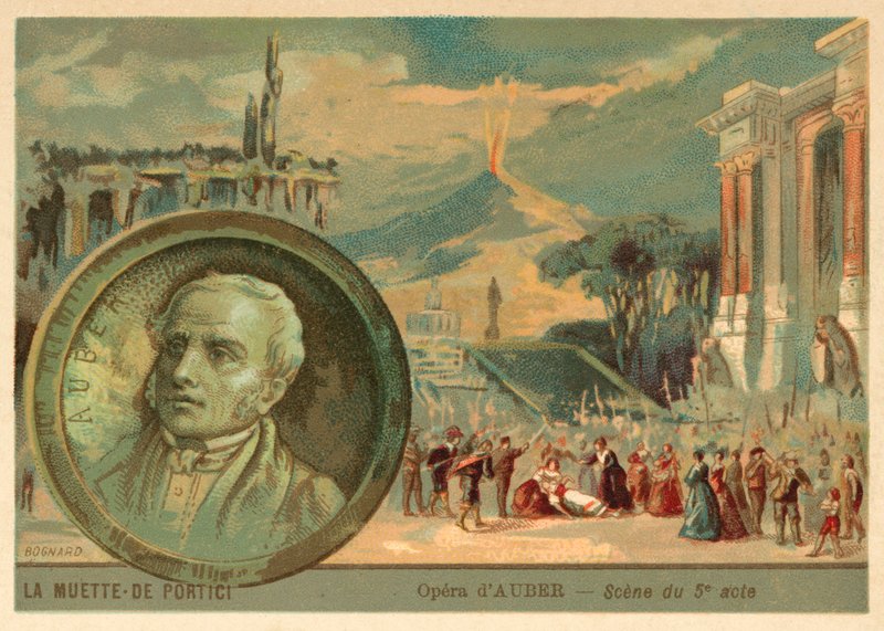 Scene fra Daniel Aubers opera La Muette de Portici (chromolitho) af French School