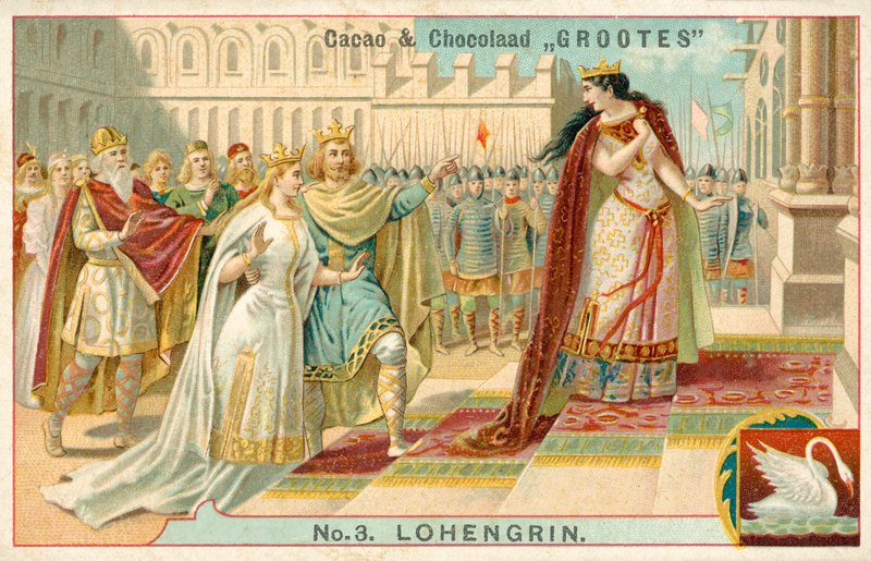 Scene fra Richard Wagners opera Lohengrin (chromolitho) af French School